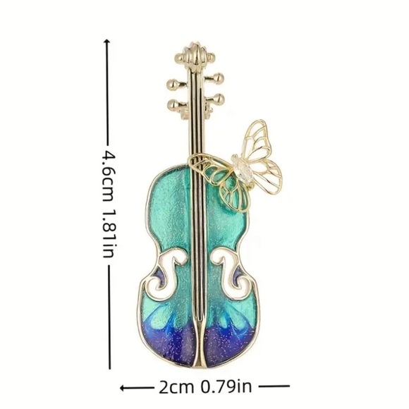 Violin Cello String Instrument with Butterfly Pin Brooch - Picture 3 of 12